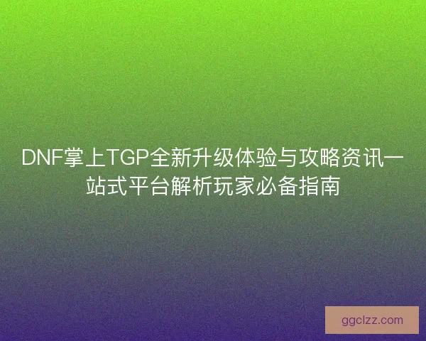 DNF掌上TGP全新升级体验与攻略资讯一站式平台解析玩家必备指南