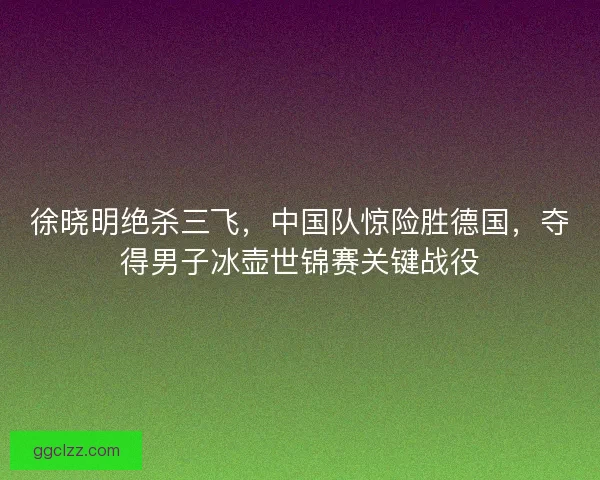 徐晓明绝杀三飞，中国队惊险胜德国，夺得男子冰壶世锦赛关键战役